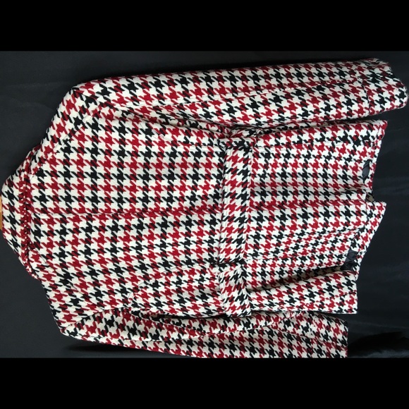 Black red white houndstooth plaid jacket, lots of great details - Picture 10 of 13